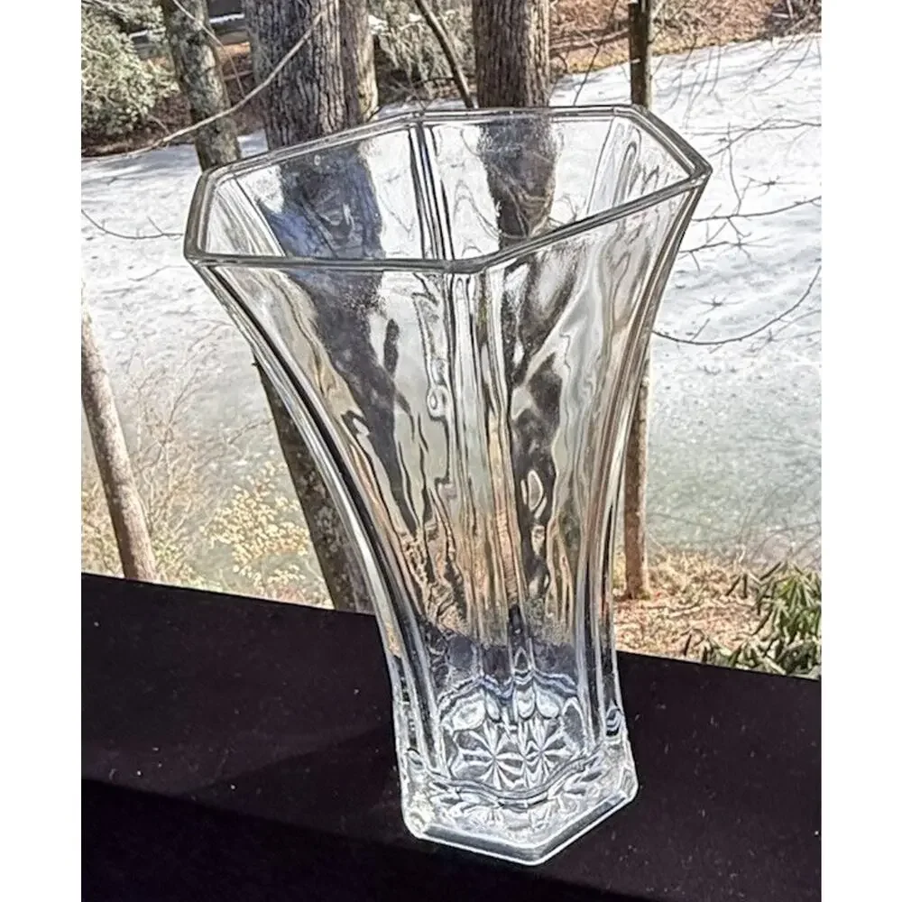 Hoosier Indiana Glass Hexagon 4041 Flower Vase Clear Large Durable -2/4
